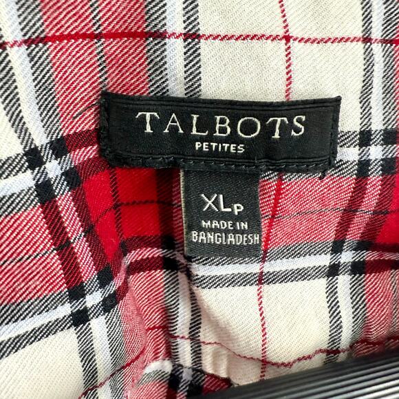 Talbots Sz XLP XL Petite Silver Sparkly Red Plaid Flannel Christmas Shirt Top - Picture 2 of 7